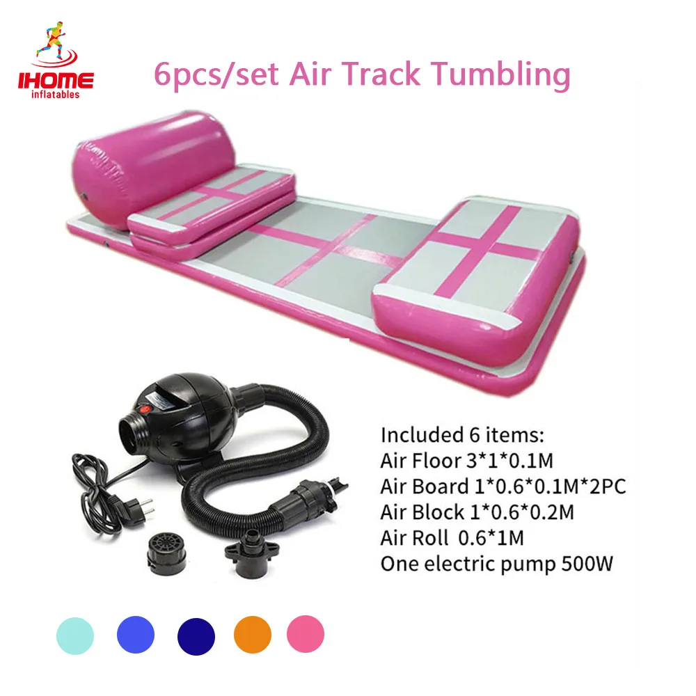 

6pcs/set PVC Air Track Gymnastics Wear-resistant Inflatable inflatable Bouncer Trampoline with Pump for Home/Training/Beach Use