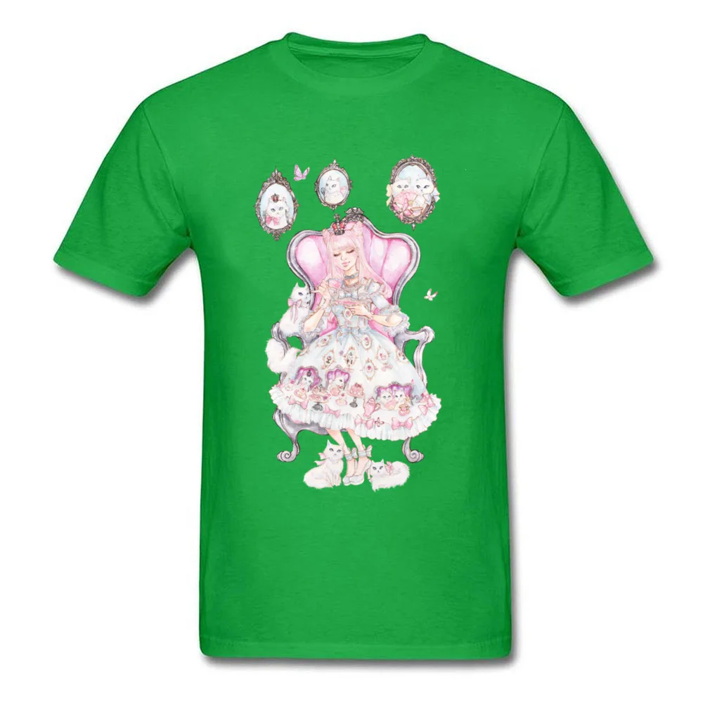 Cats Tea Party 100% Cotton Tees for Men Casual T-Shirt Birthday Funky Round Neck Tee Shirt Short Sleeve Free Shipping Cats Tea Party green