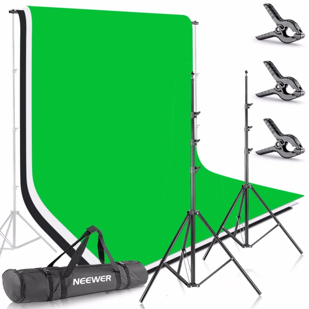 

Neewer 2.6M X 3M Background Stand Support System w/1.8M X 2.8M Backdrop(White,Black,Green) for Portrait,Product Photography