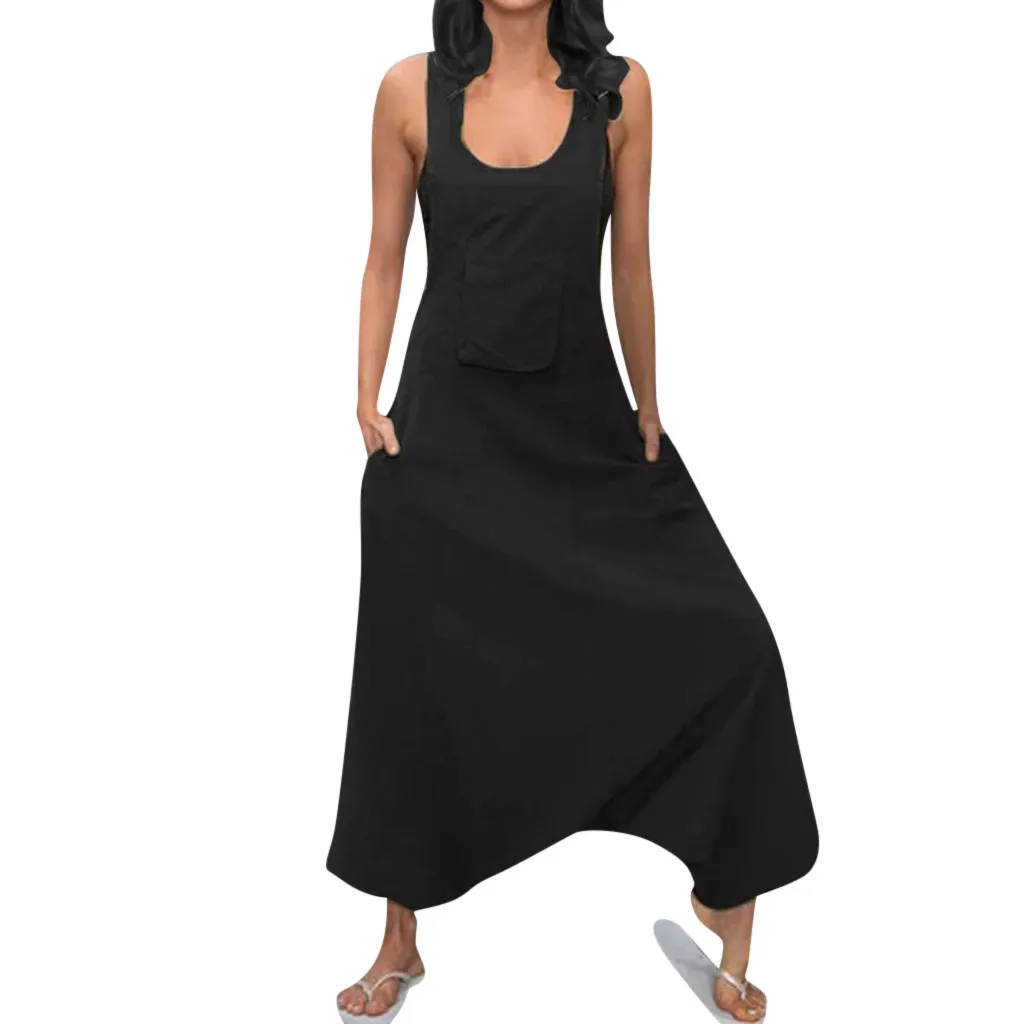 Plus Size S-5XL Women Spring Summer Jumpsuits Casual U Neck Adjusted Strap Sleeveless Backless Side Pockets Baggy Long Playsuits Plus Size S-5XL Women Spring Summer Jumpsuits Casual U Neck Adjusted Strap Sleeveless Backless Side Pockets Baggy Long Playsuits