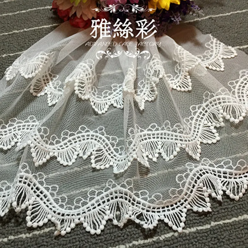 

1yard African lace fabric with three layers of mesh white polyester yarn width 35CM DIY handmade clothes accessories Sewing lace