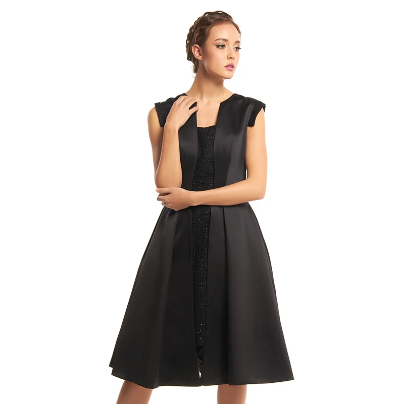 TS Couture линии Fit & Flare квадратный Средства ухода за кожей Шеи по колено Атлас