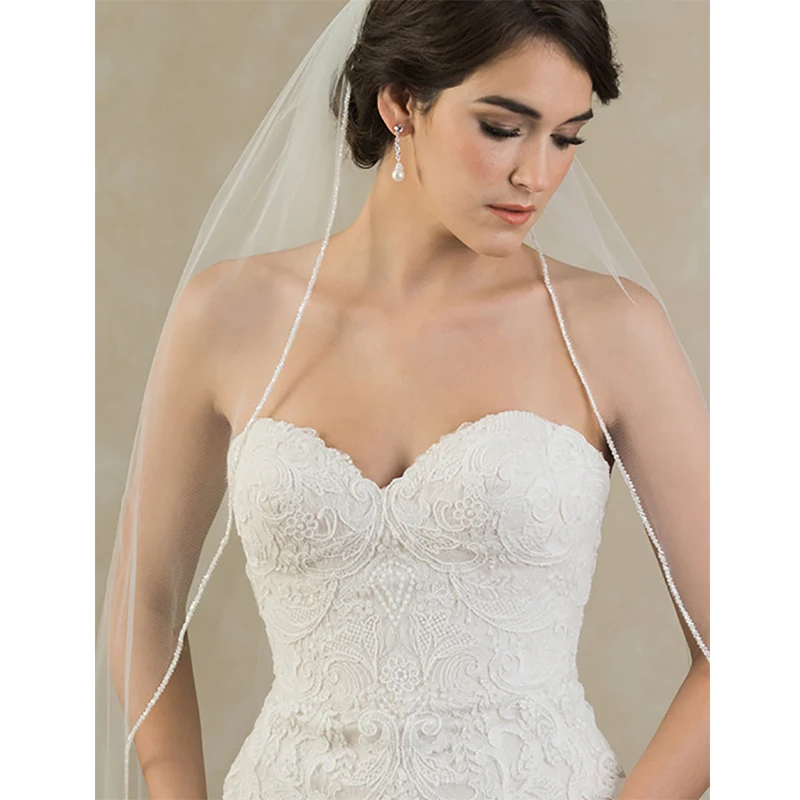 

Verngo Bridal Veils Beading Wedding Veil 1-tier Fingertip Veil with Frosted Bead Edge Wedding Accessories