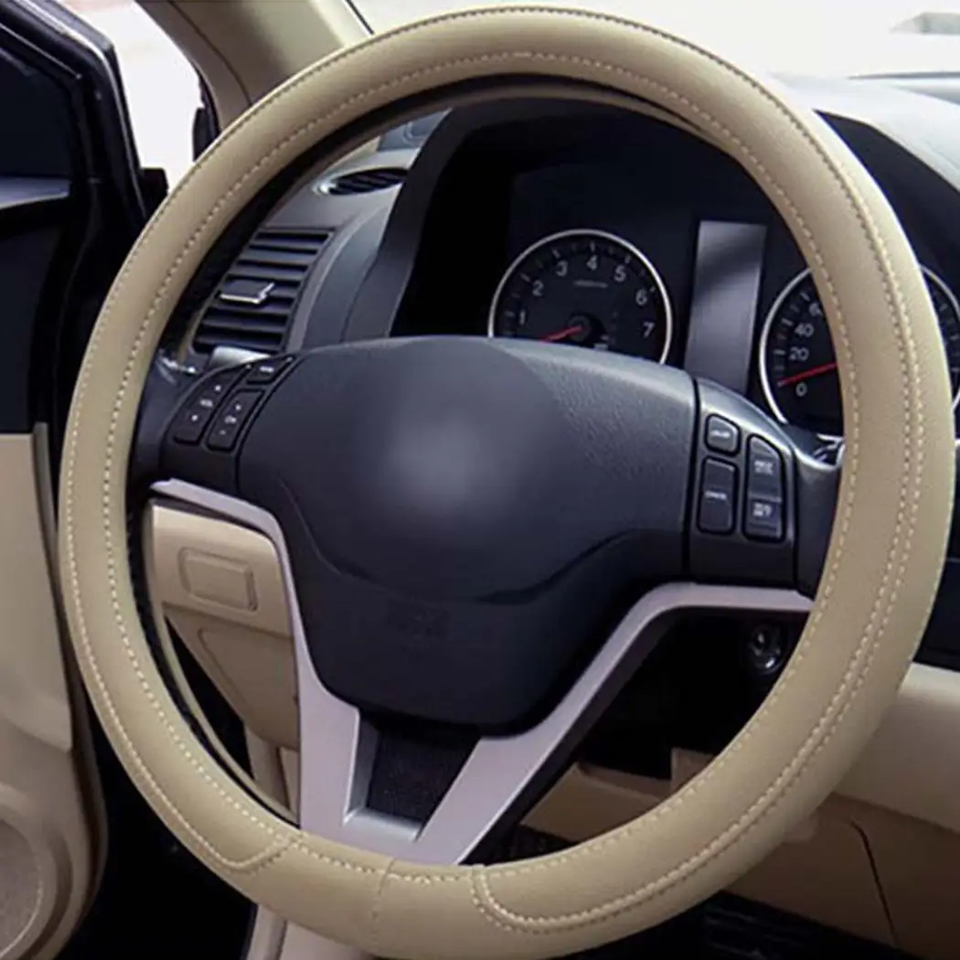 Синтетическая кожаная крышка рулевого колеса автомобиля путешествия на открытом воздухе 669 38 см легкая установка и чистка. Бежевый, коричневый, черный