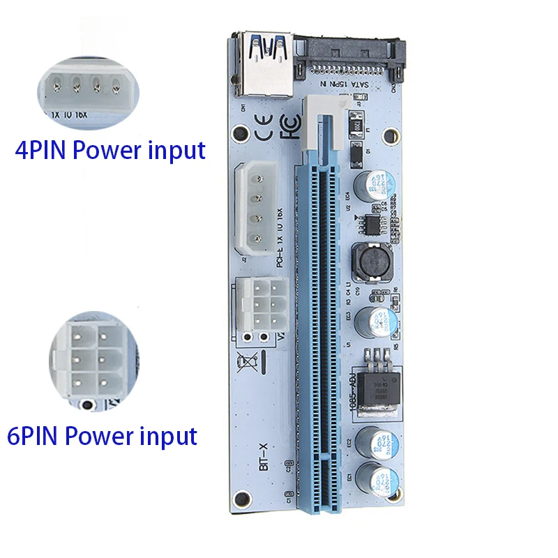 PCIE Express 1X до 16X Riser Card настольная Видеокарта адаптер питания 15pin SATA 4pin 6pin для майнинга Биткоин Litecoin gaming