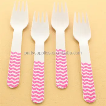 

Mixed Colors Red Pink Blue Yellow Green Gold Silver Striped Polka Dot Chevron Party Wooden Spoons Forks Knives Cutlery