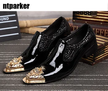 

Ntparker Italy Style Handmade Man Leather Shoes Black Man Dress Leather Shoes Ponited Steel Toe Slip-on Shoes, Big sze 46