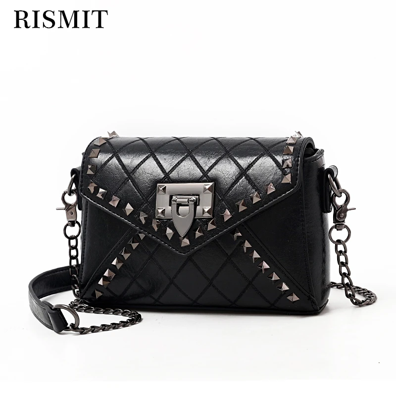 

2019 Real Luxury Handbags Women Bags Designer Rismit Brand New Designer Messenger Bag Shoulder Rivets Chain Woman Square Pu Ch1