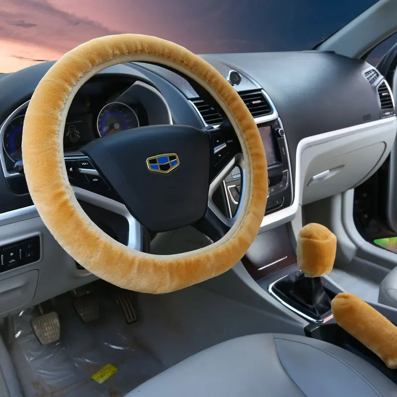 Чехол рулевого колеса автомобиля оплетка+ крышка ручного тормоза+ Автомобильные автоматические Чехлы плюшевый рычаг переключения передач 3 шт. автомобильные аксессуары - Название цвета: Yellow