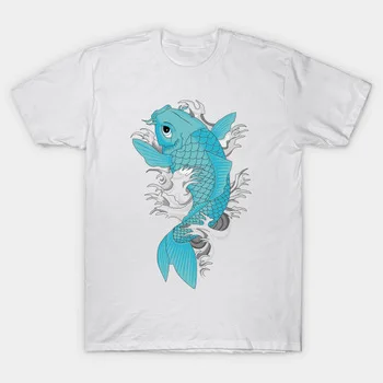2017 Newest Summer Hot Brand Men T Shirt Short Sleeve Hip Hop Blue Koi Fish Printing T-Shirt Casual Homme Tee Tops Free Shipping