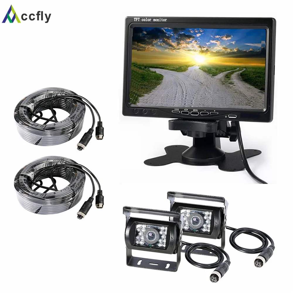 7/" Monitor Heavy Duty 12//24v 2x CCD Rear View Camera 18 IR IP68 For Caravan Kit