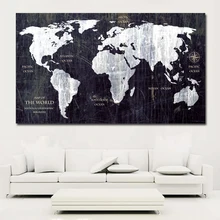 1 pieza Vintage HD negro blanco mapa del mundo lienzo impresión cartel pared imagen decoración del hogar para la sala de estar sin marco