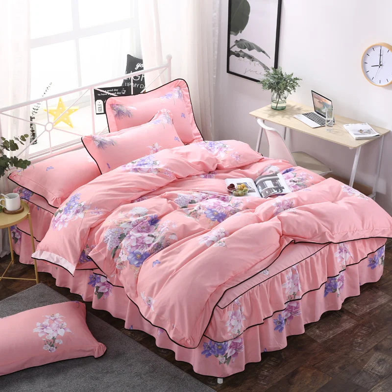 3/4 Pcs Bedding Set Duvet Quilt Cover Pillowcase Bed Skirt Extra Thick Warm Winter Autumn Bed Linen Flower Blooming Cloud Deer