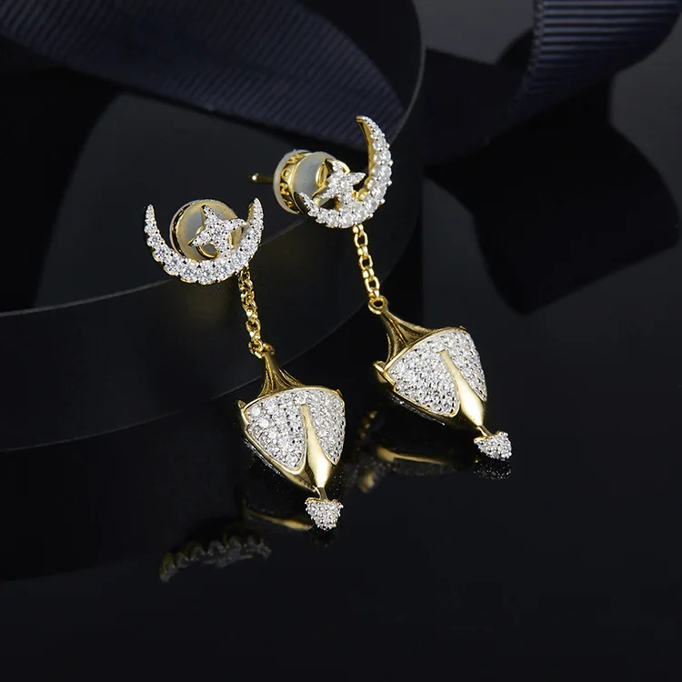 

ZOZIRI 925 Sterling Silver Cubic Zirconia CZ Moon Star Lantern Drop Earrings Women Lantern earring Egyptian Monaco Jewellery