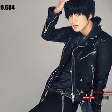 Мужская модная тонкая Водонепроницаемая мужская кожаная куртка с отложным воротником Локомотив на молнии кожаное пальто певцы костюмы танцовщицы