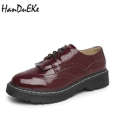 Handueke Британские туфли-оксфорды для женщин, на плоской подошве, кожаные броги, оксфорды с кисточками, на плоской платформе, с бахромой женские