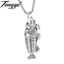Moda Fish Bone Piranha Colgante Chapado En Oro Collares Con Cadena de Acero Inoxidable 316L Mejor Regalo Para Hombre Mujer Señora TY1073