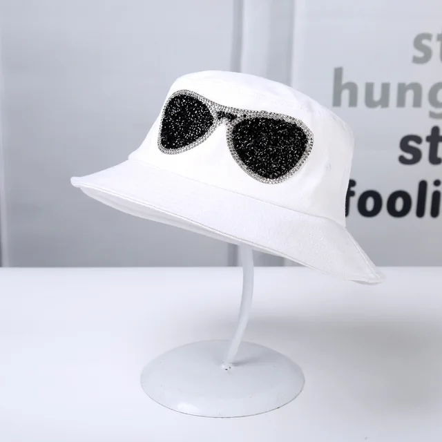 Fashion Unisex Foldable Rhinestone Sunglasses Bucket Hat Women Floppy
