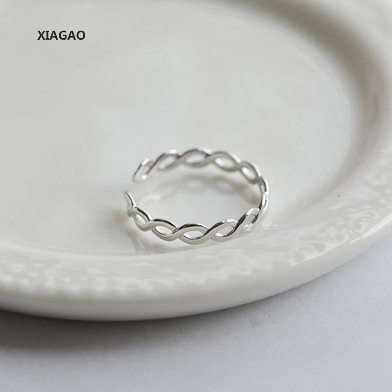 

XIAGAO 925 Sterling Silver Ring Opening Hollow Twist Pumk Style Vintage Fashion Silver Jewelry For Women CNR136