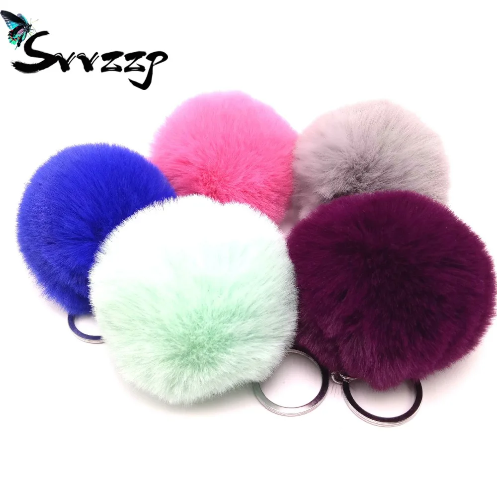 

8cm Fluffy Pom Pom Ball Keychain Rings Cute Pompom Colorful Fake Rabbit Fur Key Chain Car Bag Pendant Keyring Chaveiro Llaveros
