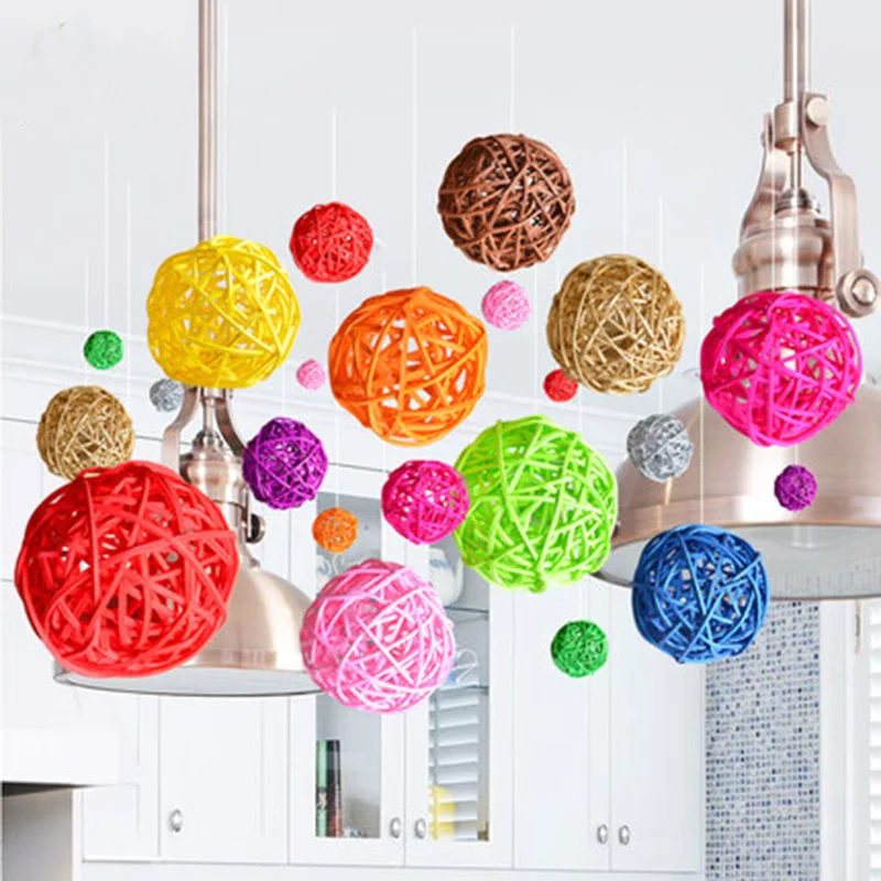 

10Pics 4/5CM Mutil Colors Round Rattan Ball Colorful Sepak Takraw For Christmas Birthday Party & Home Wedding Decoration