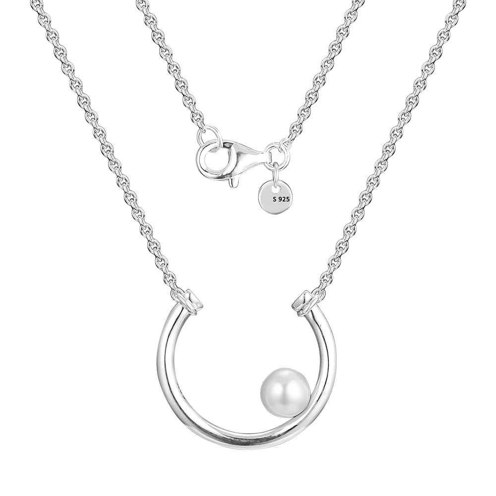 

100% 925 Sterling Silver Necklace Contemporary Pearl Link Chain Necklaces for Women Gift Free Shipping PFN085