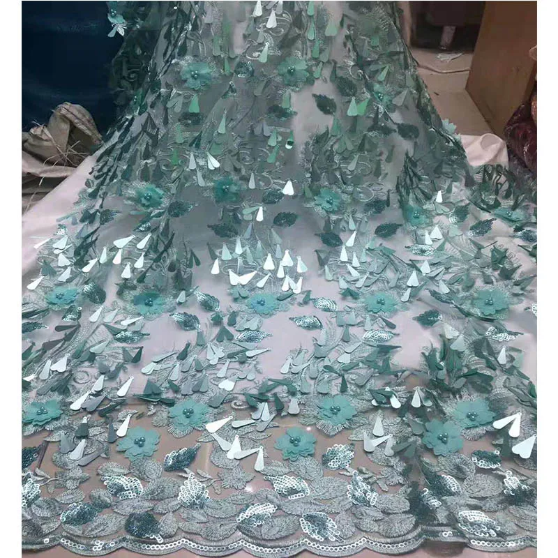 

New arrival Green Color Sequins Embroidery net African Lace fabric For Wedding clothing Dress High Quality French mesh Lace