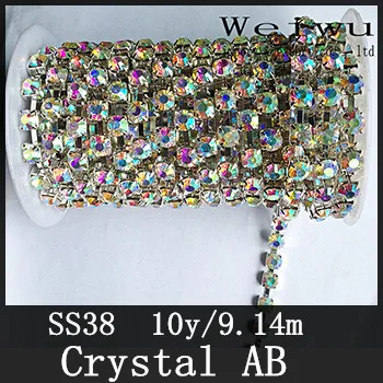 

10 Yards Silver Base Crystal AB SS38 Sewing On Strass Rhinestone Chain