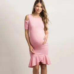 Платья для беременных женские платья с открытыми плечами с коротким рукавом и оборками летнее однотонное платье Vestido Embarazada платье для