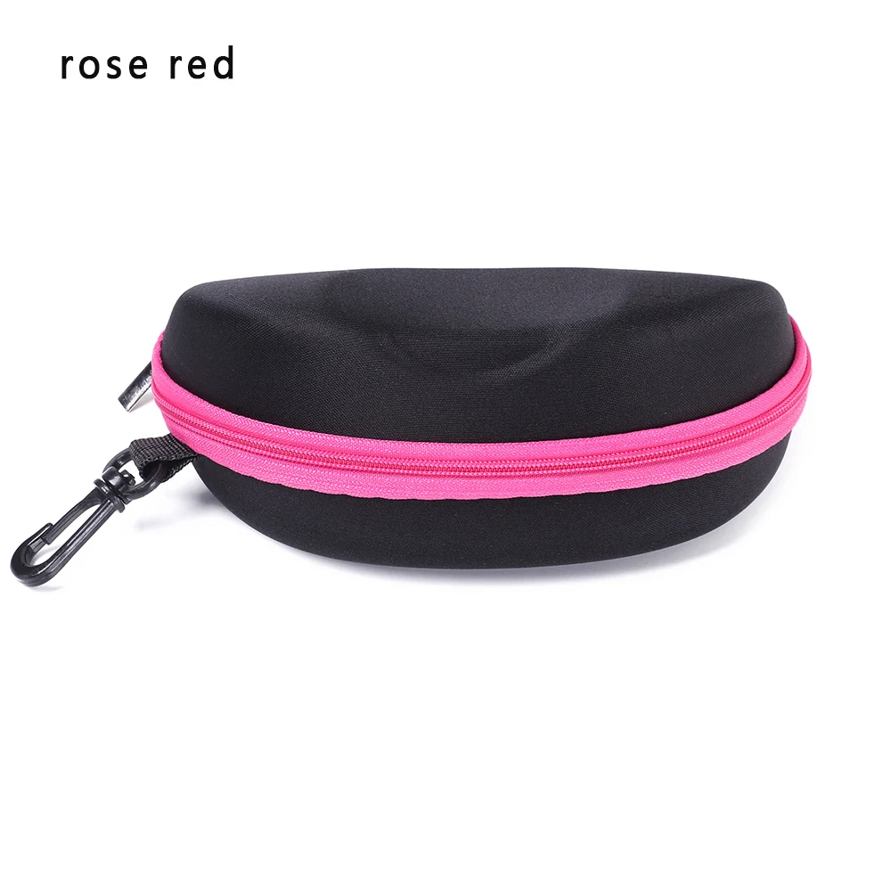 1Pcs Portable Carabiner Eye Glasses Sunglasses Hard Case Protector Box Holder Zipper Box Fashion Reading Glassess Accessories - Color: rose red