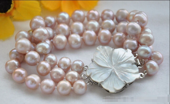 

Free shipping >>>>>>Z5873 NATURAL 3row 8" 10mm lavender round FRESHWATER CULTURED pearl BRACELET