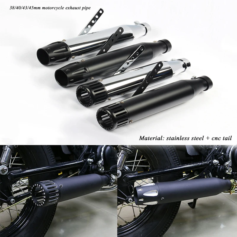 

Motorcycle Retro Exhaust Muffler Pipe and Tail CNC Silencer System silp on For 38/40/42/45mm Moto Universal Stainless Steel Pipe