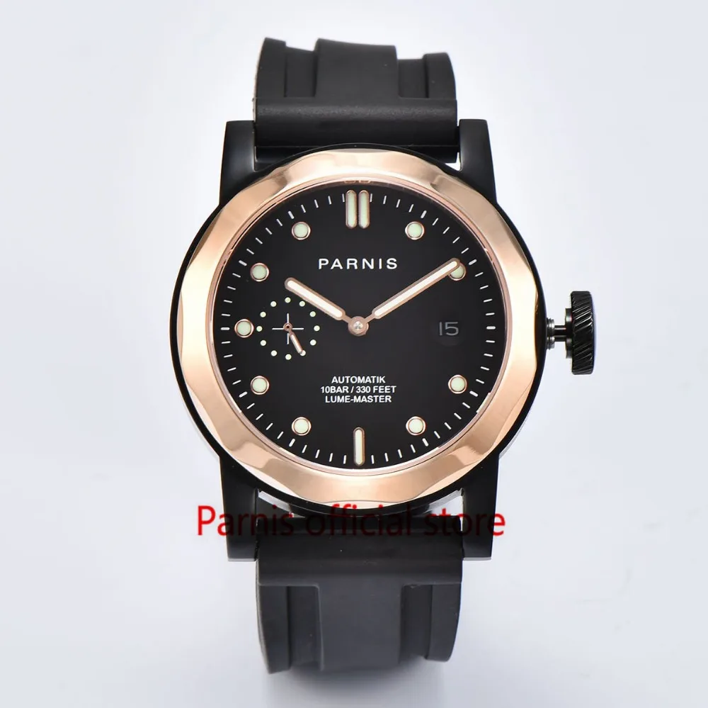 Casual 43mm Parnis Men Mechanical Watches SeaGull Rose Gold Stainless Steel Mens Top Brand Luxury Automatic Watch Wristwatch