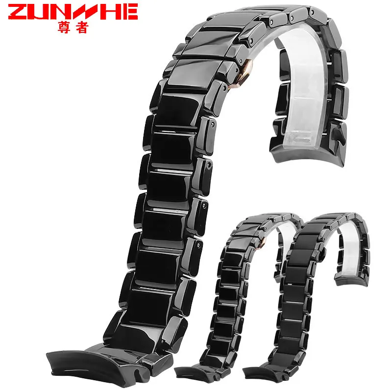 

22mm 24mm Ceramic Steel for AR1451 AR1452 Watch Band for Armani AR Watches Wrist Strap Brand Watchband Middle Scrub Curved End