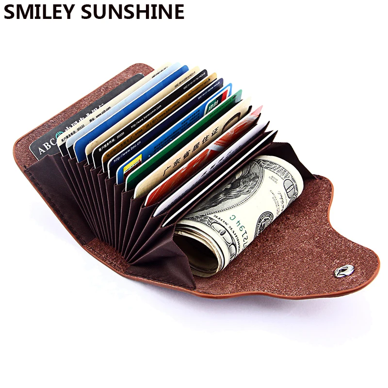SMILEY SUNSHINE Genuine Leather Unisex Business Card Holder Wallet Bank Credit Card Case ID Holders Women cardholder porte carte