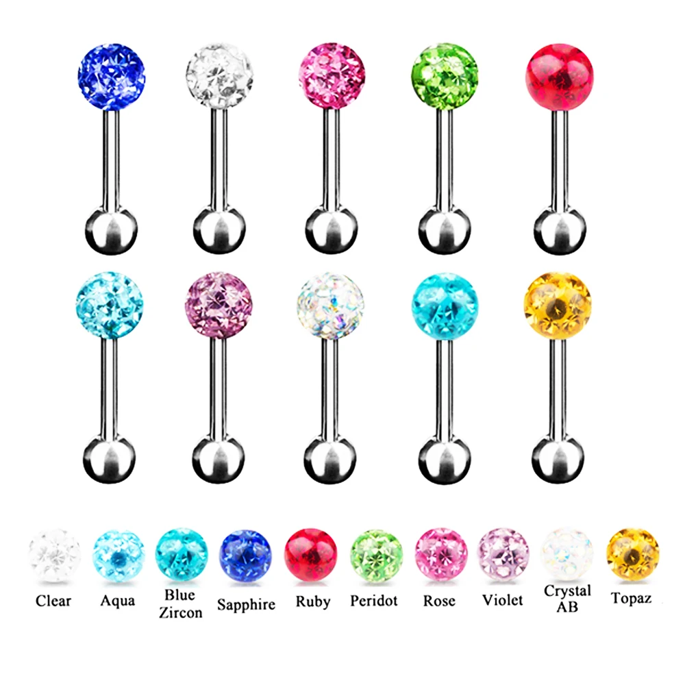 10 шт. смешанный цвет Feridoepoxy CZ gem ball labret губ коты, брови кольца, серьги, язык Кольца, Пирсинг