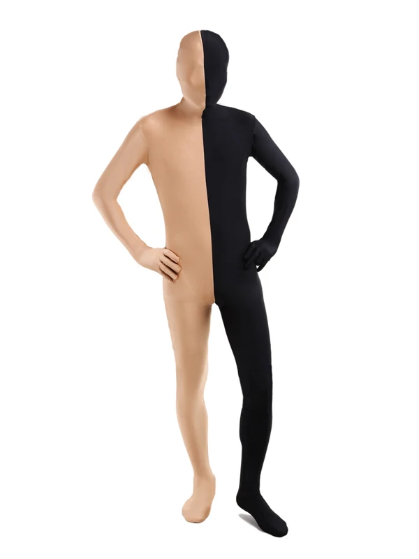 Lycra Spandex Black and Flesh-colored Split Zentai Suit