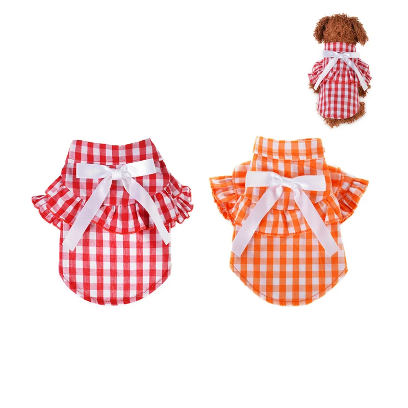 

Lovely Ribbon Bowtie Dog Coats for Small Dogs Classic Casual Plaid Chihuahua Clothes Spring Summer Cool Soft Dogs Clothing 10E