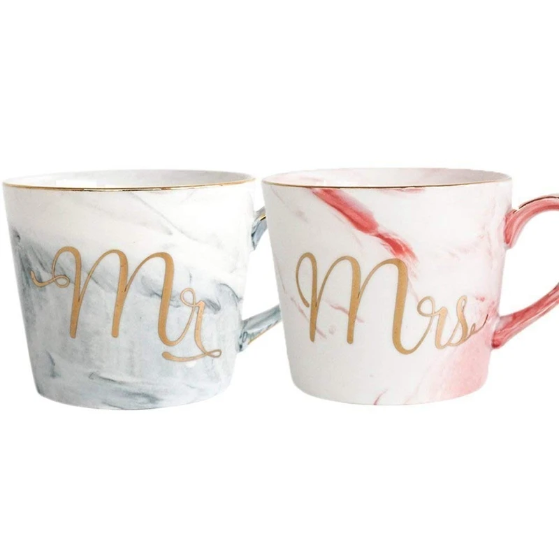 

Promotion! Coffee Mug Set: Mr. And Mrs. Marble Colored Ceramic Mugs, Set Of 2, Elegant, Romantic, Durable, Great For Wedding G