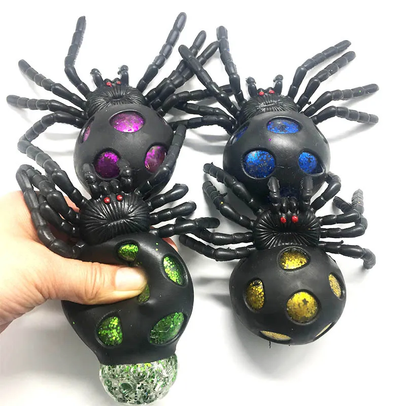 

Funny Simulation Spider Halloween Toy Decompression Squeeze Toys Colourful Pearl Grape Ball Toys for Kids Joke Toy Gift