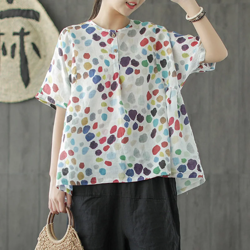 Vente Johnature Femmes Floral Chemises Casual O cou À Manches Courtes D été Blouses Pull Tops 2018 Nouvelle Lâche Linge Vintage Femmes Chemises