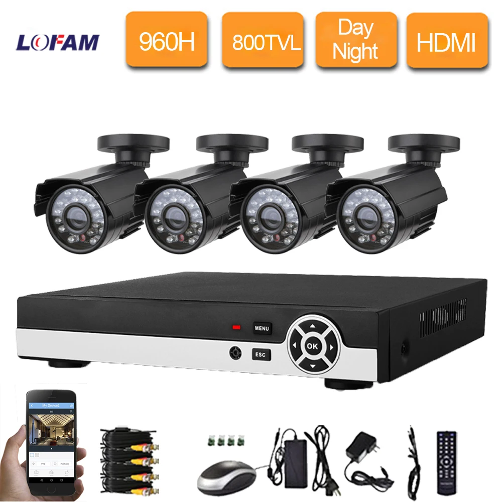 LOFAM 8 Channel cctv Security camera with DVR Recorder System 4 X800TVL metal Camera video Kit 960H 8ch dvr surveillance system