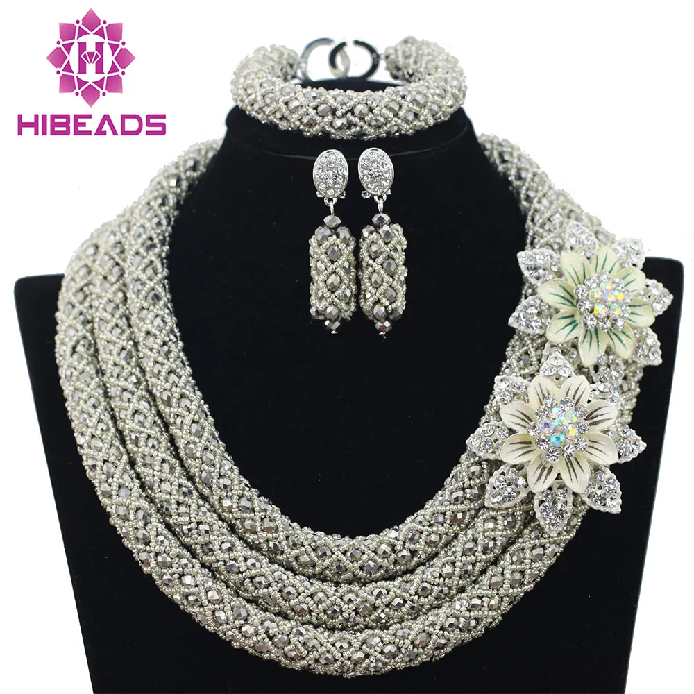 Buy Silver African Beads Jewelry Set 2017 Nigerian