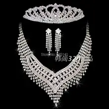 Корейское трехсекционное драгоценное свадебное ожерелье серьги обруч установленный корона тиара Свадебные ювелирные изделия Аксессуары свадебная пряжа