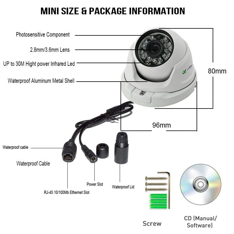 Камера видеонаблюдения KingCam металлическая Антивандальная POE IP камера