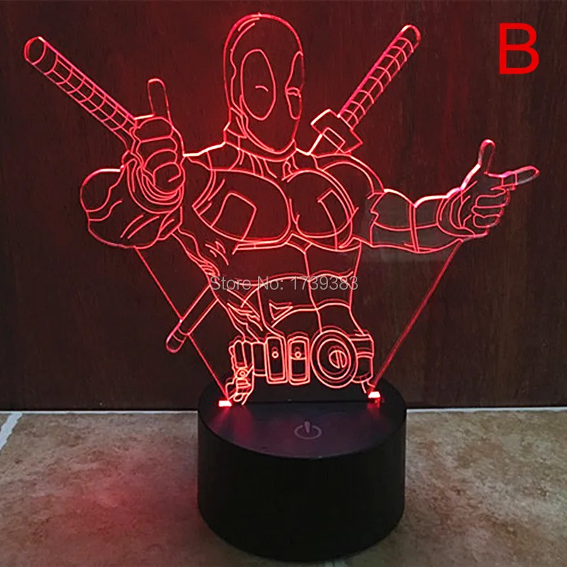

Free Ship 7 Color Changing Hero Deadpool 3D LED Night Light USB LED Decorative LED Table Lamp Colorful Desk Lighting