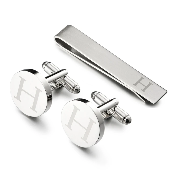 LEPTON Alphabet Cufflinks & Tie Clip Set for Men - Elegant Wedding & Business Accessory