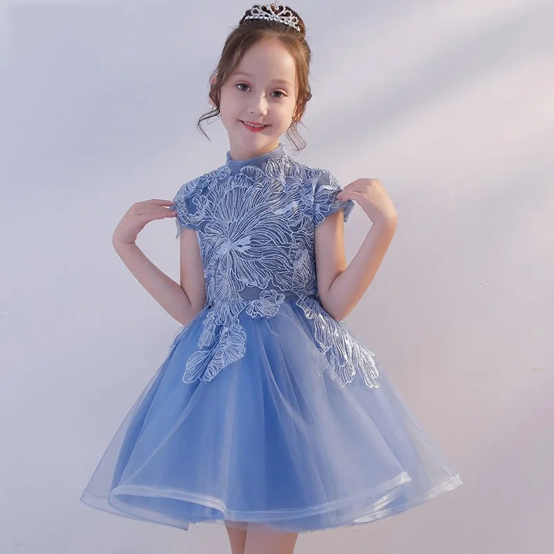 

Embroidery Kids Girls Pageant Dress for Birthday Costume Stand Collar Ball Gown Flower Girl Dresses Wedding Girls Formal Gowns