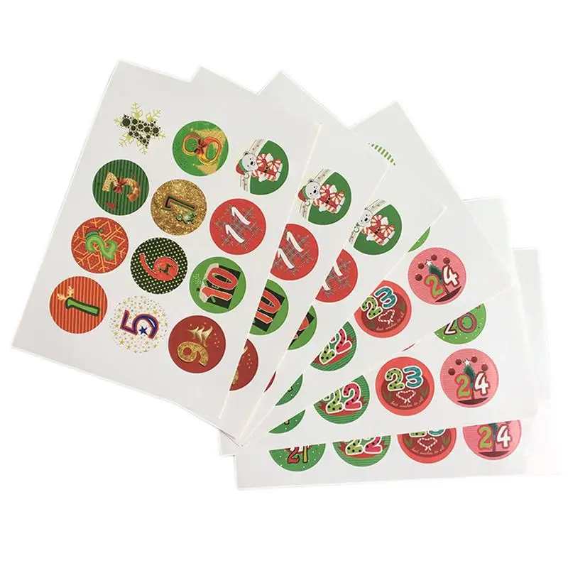 

120pcs 1-24 Christmas Number Sticker Cookies Christmas Candy Sealing Sticker DIY Gifts Posted Baking Decoration Package Label