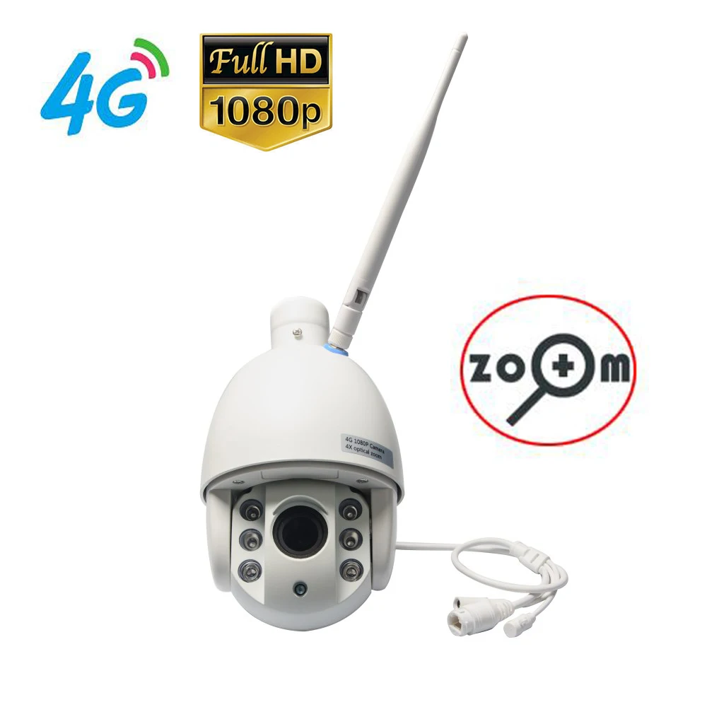 

4G Mobile 1080P Speed Dome IP Camera with 4X Optical Zoom Live Image Video Remote Monitoring by Free Mobile APP Waterproof IP66